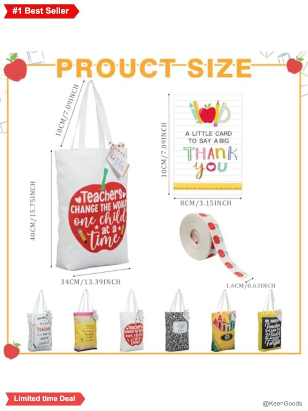6 Canvas Tote Bags Thank You Tags Reusable Teacher Gift Bag Set